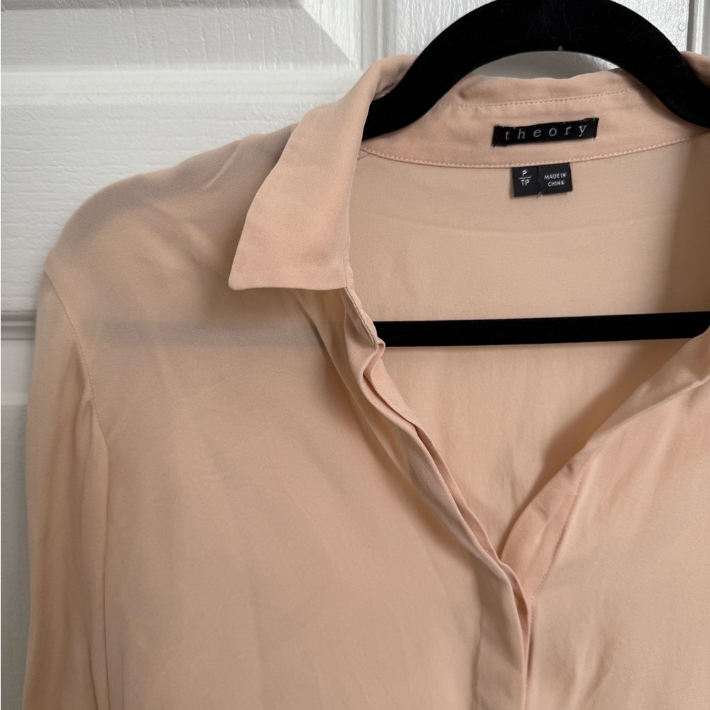 Theory Light Beige Button-Up Blouse